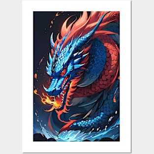 Red and blue Chinese dragon Posters and Art